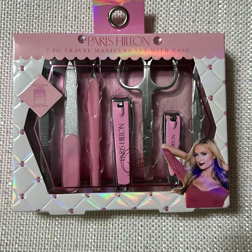 Paris Hilton Pink 7 Piece Pedi Manicure Set Travel Case Included